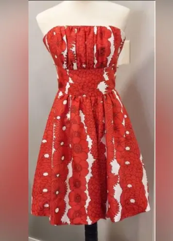Plenty Flock! by Tracy Reese Red White 100% Silk Strapless Balloon Dress Size 8