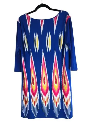 Magic Womens Blue Pink Ikat Print Tunic Shirt Shift Dress 3/4 Sleeve Size 3X