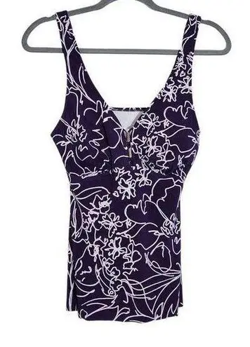 Aqua Green Purple Print Swim Tankini Top Size Medium Purple Floral Tankini Top