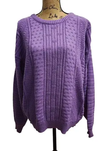 Vintage Purple Knit Sweater Textured Geometric Pattern Crewneck Pullover Size 0