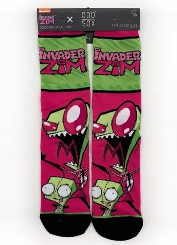 Odd Sox Invader Zim Gir Crew Socks Mens Womens Nickelodeon Green Pink Y2K Gift