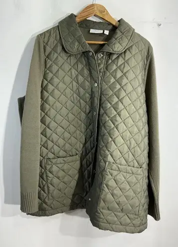 Womans D & Co XL Green Quilted Puffer Outdoor Sweater
