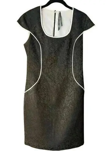 Marc New York Elegant Black Textured Bodycon Dress with White Piping Cocktail Party Evening E4