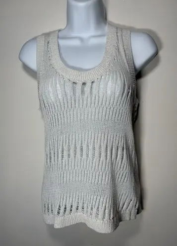 ZARA Size Small White Metallic Thread Open Knit Crochet Sleeveless Top Boho