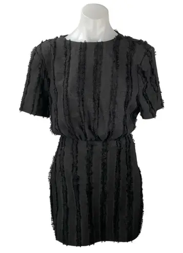 NA-KD Women's Black Fuzzy Textured Short Sleeve Mini Blouson Pencil Dress Sz 36