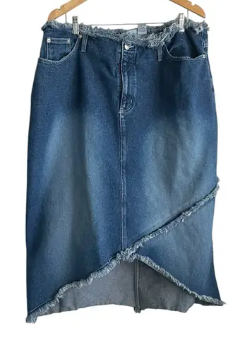 Carolina Blues Women Jean Midi Skirt 20 Blue Distressed Western Cowgirl Denim