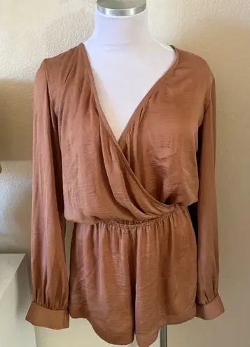 Salmon pink Long Sleeve Wrap Romper Brown Size 6