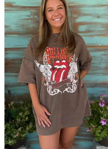Fantastic Fawn Rolling Stones Graphic T-Shirt Dress Oversized Tee Pockets Medium