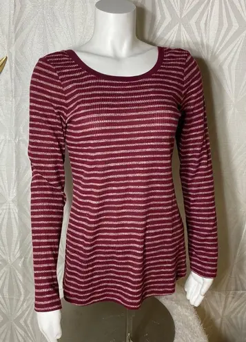 Splendid | Cranberry Red Women’s Striped U-Back Knit Top Long Sleeve