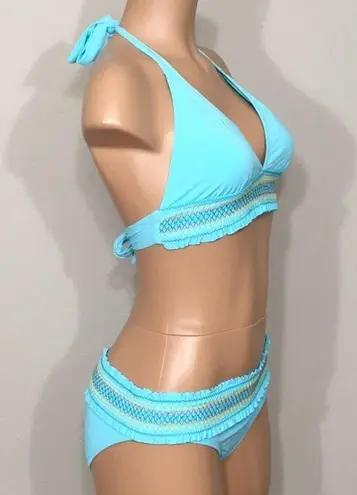 Bleu Rod Beattie  aqua smocked bikini top. 12. NWT