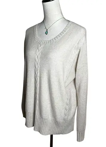 Neiman Marcus Cream Cashmere Cable Knit Relaxed Sweater M Luxury Minimalist Chic