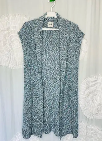 CAbi  | Napa Vest In Blue Oversized Knit Sleeveless Sweater Duster Cardigan XS