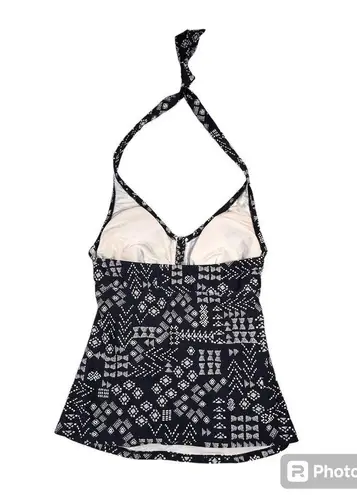 Kona Sol  Women's Halter Tankini Swim Top in Navy/White Geometric Print Size M