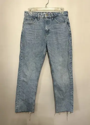 Topshop  Women's Straight Hourglass Blue Jeans Raw Hem 6/28 NWOT