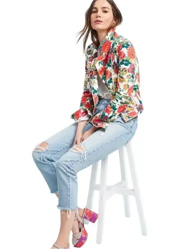 Pilcro x The Letterpress by Anthropologie Floral Denim Moto Jacket Red