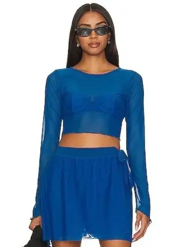 GIGI C Tina Wrap Mesh Top in Cobalt Large New Womens Swim Cover Up Blue