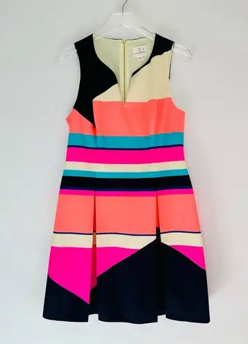 Julie Brown Harlyn Striped Neon Colorblock Fit & Flare Sleeveless Dress Size 8