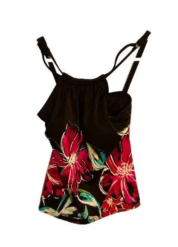Maxine of Hollywood Tankini Top Black Pink Floral