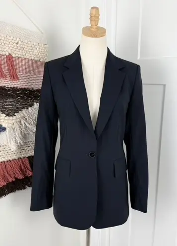 Massimo Dutti NEW Cool Wool Blend Single-Breasted Blazer Navy Blue Sz 4