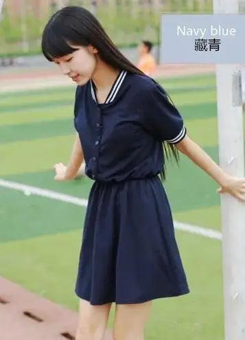 New Kawaii Navy Blue Button Up School Girl Short Sleeve Dress Size M