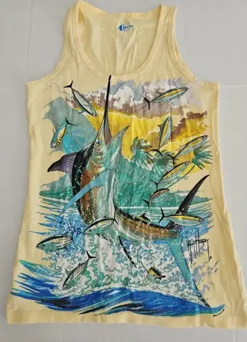 Guy Harvey Bluewater Swordfish Tuna Mahi Striper Yellow Graphic Tank XS