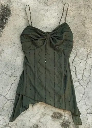 Vintage Y2K Belle Amie Asymmetrical Dark Green Spaghetti Strap Fairycore Top Size undefined
