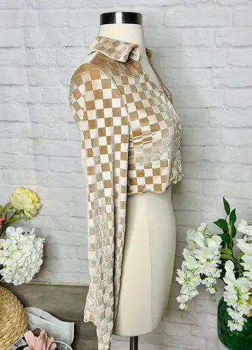 Boutique Champagne Gold Checkered Top