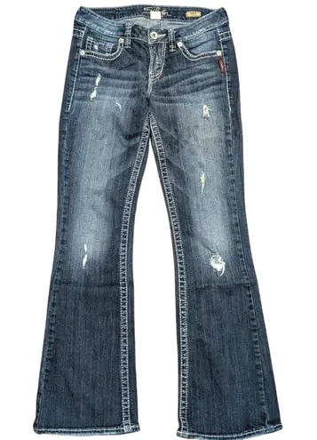 Silver Jeans Lola Flare 27 x 33 Faded Wash Ripped Distressed Denim Studded