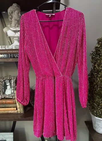 Karina Grimaldi Garda Beaded Mini Dress Hot Pink Womens Size XS