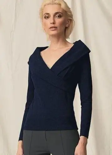 Chiara Boni NWT Lella Crepe Long Sleeve Blouse Midnight Blue Women's 42/ US 6