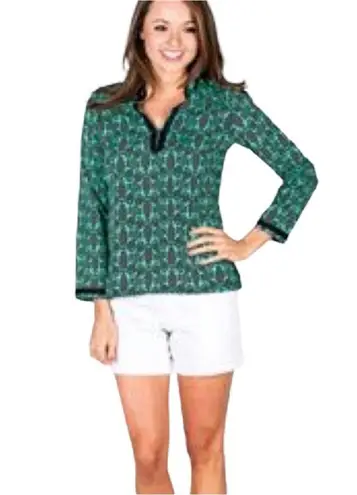 Tracy Negoshian Black & Green Georgia Polka Dot Swirl Tunic Size Medium