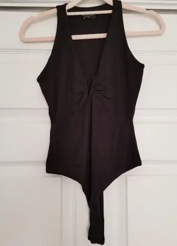 Naked Wardrobe  Black Bodysuit V Neck Sleeveless Stretch Knit Thong Bottom Size M