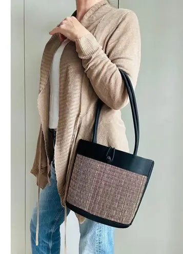 Vintage 90s Purse Top Handle Shoulder Bag Woven Bamboo Brown summer Tan