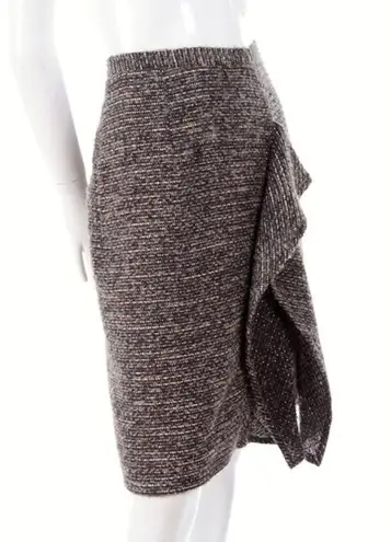 Oscar de la Renta Black White Tweed Ruffled Knee Length Pencil Skirt Size 8