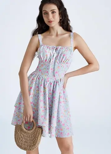 NEW Scarlet Darkness Lavender Floral Corset Mini Dress Smocked Back Large Purple