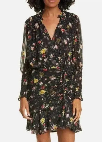 Veronica Beard  Armeria Black Multi Floral Long Sleeve Dress Silk Size 22