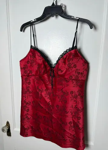 Valerie Stevens Vintage Y2K Red Rose Jacquard Lace Camisole Top Whimsygoth XL