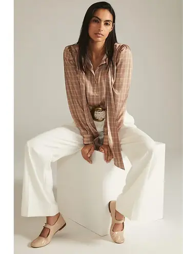 Anthropologie X Mare Mare Tie Neck Long Sleeve Blouse Neutral Size S. NEW Brown