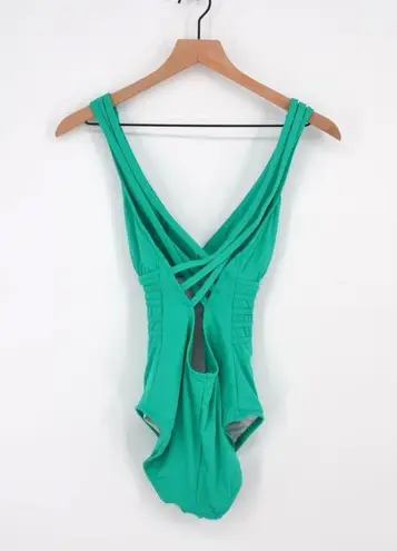 La Blanca Cross Back One-Piece Swimsuit Tummy Control Emerald Green Size 6
