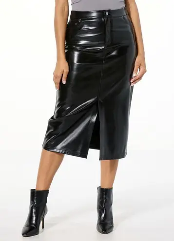 Colleen Lopez Black Faux Leather Midi Pencil Skirt with Slit Medium NWT