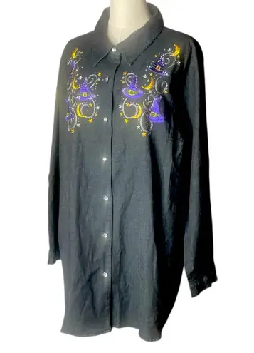 NWT Quacker Factory By Jeanne Bice
Halloween Witch Hat button down Blouse 2X Black