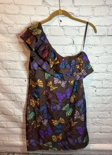 Britt Ryan Size 4 One Shoulder 100% Silk Brown Dress with Bows & Ruffle NWOT