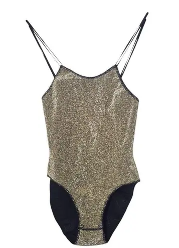 Frederick's of Hollywood Black and Gold Shimmer Glam Bodysuit Size Medium