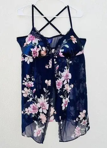 Apt. 9  Blue Floral Print Pushup Criss Cross Strap Lingerie Slip Top size XXL