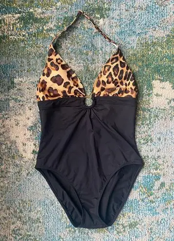 Ralph Lauren Y2K Lauren  animal print ring halter one piece swimsuit, size 12