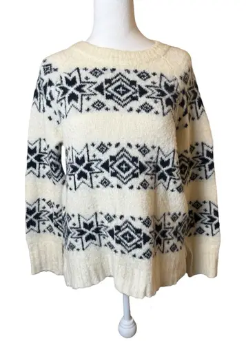 J. Crew Snowflake Sweater Small Soft Cream Navy Blue Fair Isle Cozy Warm Cabin