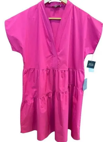 Sandra Darren NWT Nordstrom Asymmetric Tiered Dress Short Sleeve, Hot Pink Large