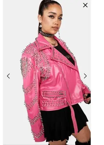 NWOT Azalea Wang Hot Pink Vegan Leather Studded Moto Jacket Plus 3x SOFI 3xl