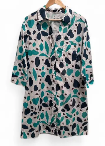 Wray Matisse White Blue Patterned Button Down Shirt Dress XS Cotton Lightweight