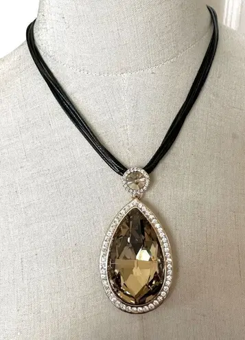 Rhinestone teardrop pendant necklace on multi Cord